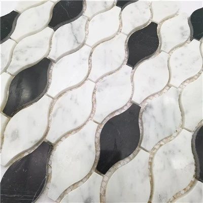 Mosaico de mármore Pallas Waterjet Houndstooth Carrara Blend Mosaico de mármore